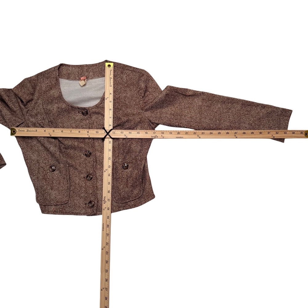 Vintage 70s Brown Tweed Blazer XS Tailored Jacket Medium Academia Office Career - Picture 6 of 13
